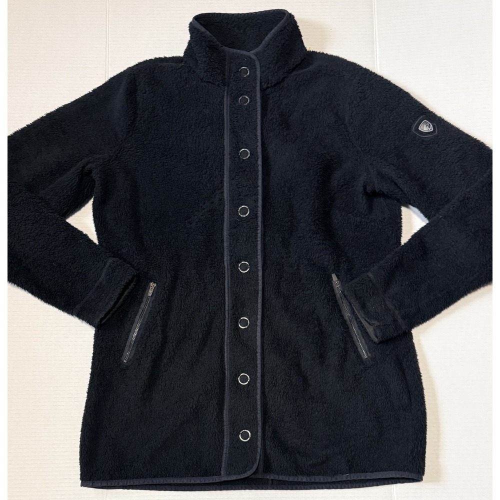 KUHL Klifton - Women's Comfy Black Snap Fleece Long Jacket‎ - Size Large
